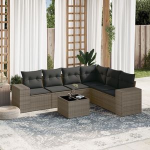 Mobilier d'extérieur premium en rotin PE gris et ensemble de canapé de jardin en acier enduit de poudre avec verre trempé - Product Image 1