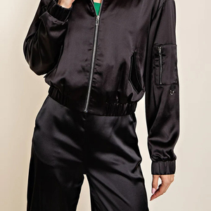 Chaqueta Bomber de Satén para Mujer, Tejida, Transpirable, con Capucha y Cremallera, Manga Larga, Talla XL, Diseño Personalizado al por Mayor - Product Image 4