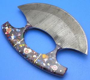 Cuchillo Ulu de Damasco Hecho a Mano con Resina y Mango – Cuchillo de Chef Premium para Exteriores - Product Image 2