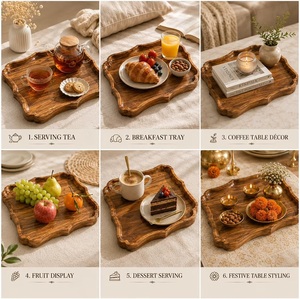 Unicorn Handicrafts Natural Wood Serving <b>Tray</b> <b>with</b> <b>Handles</b> for Coffee <b>Tea</b> Breakfast Snacks Food Dining Home Restaurant - Product Image 6