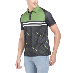 Polo à manches courtes pour homme, motif géométrique imprimé, tissu tricoté à séchage rapide, style sportif, vert, noir, blanc, polo à manches courtes - Product Image 2