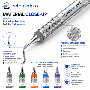 Cureta Periodontal Pattison Gracey Lite 7/8 Premium, Instrumento de Acero Inoxidable para Raspado y Planificación Radicular, OEM Zetomed Pro - Product Image 3