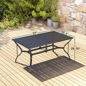 Tavolo Pieghevole Rettangolare in Acciaio per 6 Persone, Nero, con Foro per Ombrellone, per Esterni - Product Image 3