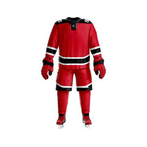Uniforme de Hockey sobre Hielo Rojo, Negro y Blanco, 240GSM, Transpirable, Cuello de Encaje, Manga Holgada, Malla de Poliéster - Product Image 2