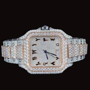 Reloj de Lujo para Hombre, Estilo Hip Hop, con Esfera Cuadrada de Dos Tonos, Totalmente Cubierta de Diamantes Moissanite, Números Arábigos, Precio al por Mayor - Product Image 1