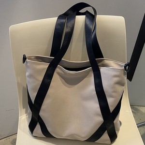 Emma <b>White</b> Solid Color Canvas Tote <b>Bag</b> With Black Stylish Straps <b>Shoulder</b> Strap Unisex Casual All Seasons Style Fashion <b>Bag</b> - Product Image 4