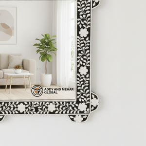 Black in White Bone Inlay Art Deco Eco-Friendly Wedding Wall <b>Mirror</b> Elegant Handcrafted Designer <b>Mirror</b> - Product Image 4