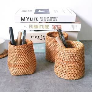Porte-crayons en rotin tressé, panier à crayons, organiseur de papeterie avec logo et design de marque - Product Image 6