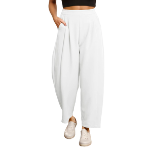 <b>Women's</b> Casual Pants Wide Leg High-Waisted Elastic Waist Breathable Stretchy Polyester Business <b>Slacks</b> Pockets - Product Image 5
