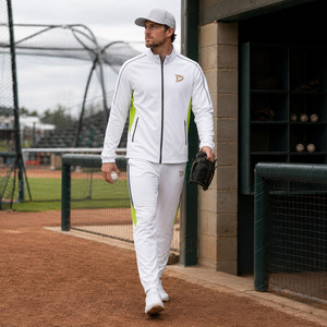 Conjunto de Chándal de Béisbol Personalizado para Hombre, Chaqueta con Cremallera Completa y Pantalones Ajustados en Blanco y Verde Lima, Uniforme Deportivo OEM para Entrenamiento - Product Image 4