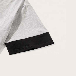 Men's Gray Cotton T-Shirt And Shorts <b>Set</b> Crew Neck Color Blocking Casual Summer Wear Breathable <b>Knitted</b> Fabric - Product Image 2