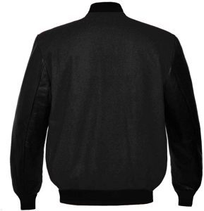 Custom Men’s Charcoal Grey Varsity <b>Jacket</b> with Black <b>Leather</b> Sleeves – Plain Wool Bomber <b>Jacket</b> Manufacturer - Product Image 4