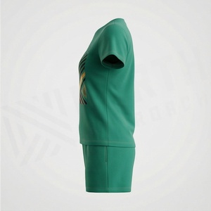 Conjunto Deportivo de 2 Piezas para Mujer con Estampado Geométrico Verde, Camiseta de Manga Corta y Pantalones Cortos por Encima de la Rodilla, Tejido de Secado Rápido - Product Image 3