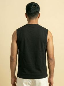 Débardeur noir pour homme, col rond, sans manches, motif graphique, coupe décontractée athlétique, doux et confortable, streetwear quotidien - Product Image 4