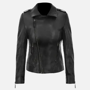 Chaleco de cuero personalizado para mujer, de cuero genuino negro, transpirable, estilo vintage, con un solo botón frontal y mangas tejidas, estilo motociclista. - Product Image 1