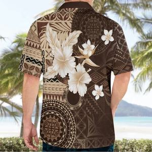 Chemise Hawaïenne Marron à Motif Samoa Siapo Personnalisée en Gros, Fournisseur OEM de Chemises Aloha Polynésiennes - Product Image 4