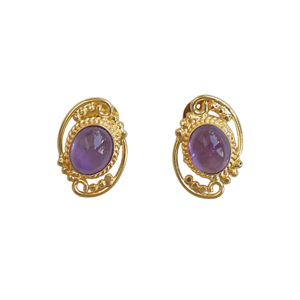 Pendientes de botón de amatista clásicos vintage de diseñador, chapados en oro de 18 quilates, hechos a mano y personalizables, joyería de moda. - Product Image 1