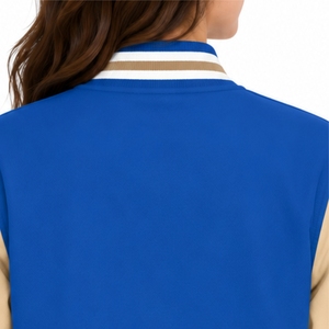 <b>Women</b> <b>Beige</b> Varsity <b>Jacket</b> Two Tone Casual Outerwear Striped Ribbed Collar Contrast Sleeve Design Comfortable Casual Fit Clean - Product Image 5