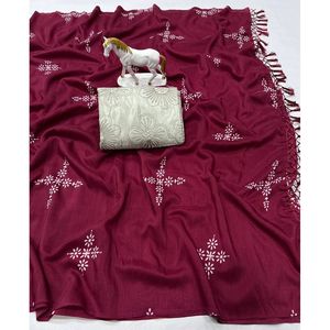 Diseñador Maroon Indian Pakistani Style Saree con blusa sin costuras Muselina Imprimir Wedding Party Ladies Girls Bandhgala - Product Image 1
