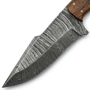 Cuchillo de caza hecho a mano de acero de Damasco con mango de palisandro y pakkawood, hoja fija, funda de cuero, para camping al aire libre, bushcraft, full tang - Product Image 3
