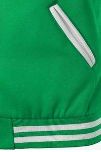 Men Green White Varsity Jacket Regular Fit Stand Collar <b>Covered</b> <b>Button</b> Closure Breathable Canvas 300g Embroidered High Street - Product Image 5