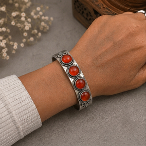 Hydro Carnelian Four Stone <b>Cuff</b> Bangle Handmade Brass Gold/<b>Silver</b> Plated Unisex Vintage Classic Statement Jewelry - Product Image 2