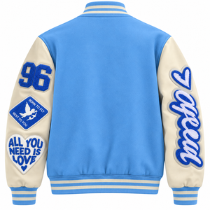 Chaqueta Varsity para Hombre, Azul y Blanca, con Letras Bordadas, Cierre de Botones a Presión, Cuello Alto, Chaqueta de Béisbol Unisex, Chaqueta Universitaria - Product Image 2