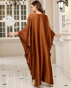 V Neck Maxi Abaya <b>Dress</b> Batwing Sleeve <b>Loose</b> Fit Asymmetrical Hem Solid Color Women's Daily Wear Polyester Ramadan Breathable - Product Image 6