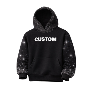 Sweat à capuche noir personnalisé pour homme, en molleton d'hiver, style streetwear, avec strass sur le capuchon et les manches - Product Image 2