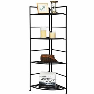 4-Tier Folding Metal Shelf Plant <b>Stand</b> Storage Open Shelf <b>Corner</b> Display Rack for Patio Furniture - Product Image 3