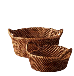 <b>Set</b> of Two Wicker Bamboo <b>Dining</b> Coffee Rattan Tea Bread Basket Cane Food Round Bread Tabletop Fruit Woven Basket - Product Image 1