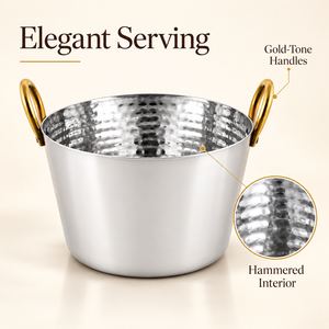 Hammered Metal <b>Curry</b> <b>Bowl</b> BPA Free Heat Resistant Serving Bucket with Gold Handles for Kitchen and Party - Product Image 3