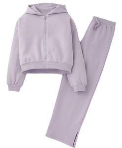 Ensemble de survêtement gris à capuche pour femme, manches longues, couleur unie, décontracté, respirant, coupe ample, avec fermeture éclair sur le devant, idéal pour l'automne - Product Image 3