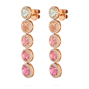Boucles d'oreilles pendantes plaquées or rose avec cristaux roses et strass ronds taille brillant, bijoux de fête pour femme - Product Image 2
