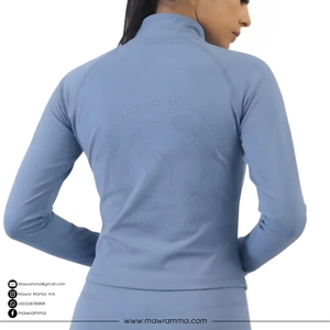 Women's Solid Blue Full Zip <b>Yoga</b> <b>Jacket</b> Stand Neck Long Sleeve Breathable Spandex Polyester Sportswear Regular Fit - Product Image 2