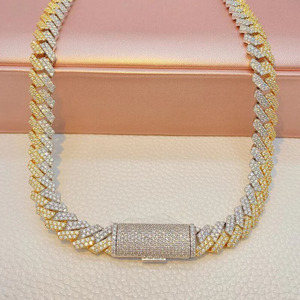 Zinc Alloy Hip Hop Miami Cuban Link Chain Necklace with Diamond Fully Iced Out <b>Silver</b> & 14K Gold Plated Unisex Jewelry - Product Image 3