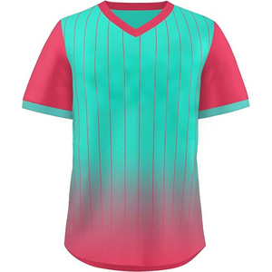 Unisex <b>Baseball</b> Jersey V-Neck Short Sleeve Striped Gradient Blue White 100% Polyester Breathable Sport Wear Front OEM Service - Product Image 5