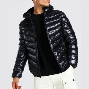 Chaqueta Acolchada Negra Brillante para Hombre, Cortavientos, Informal, de Invierno, con Cuello Alto, Cierre de Cremallera, Corte Regular, Acolchado Grueso - Product Image 5