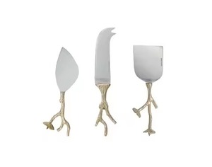 Juego de cuchillos para queso con mangos de madera y hojas metálicas para tabla de charcutería, diseño duradero, solo lavar a mano. - Product Image 5