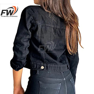 Chaqueta vaquera OEM para mujer, de alta calidad, azul, de manga larga, con bordes deslavados, corte holgado de longitud media a larga. - Product Image 2