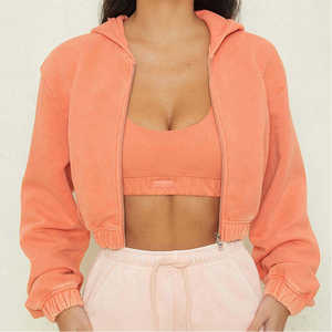 Sudadera con capucha corta y cremallera completa para mujer, con logotipo personalizado, de felpa francesa, estilo urbano. - Product Image 1