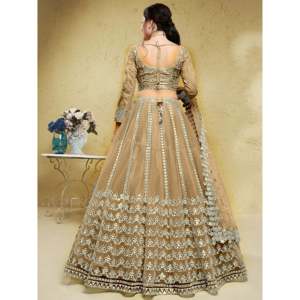 Stunning Beige Foil Work <b>Net</b> Wedding Lehenga Choli with Dupatta for Women - Product Image 2