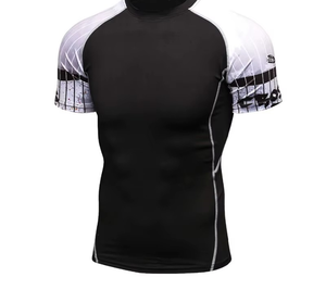 Men's Short Sleeve Rash Guard Black <b>Red</b> <b>Striped</b> Compression Shirt Quick Dry Spandex Polyester <b>Top</b> - Product Image 1