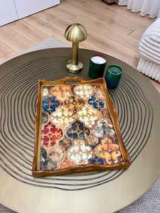 Personalized Handmade <b>Wooden</b> <b>Serving</b> <b>Tray</b> Rectangle Bohemian Pattern Enamel Coated <b>serving</b> <b>Tray</b> Design For Presents Home Decor - Product Image 5