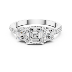 Anillo de diamantes cultivados en laboratorio con corte Asscher múltiple y engaste de garras, certificado GRA, hecho a mano, con diamantes de corte redondo pavé, joyería para niñas y mujeres. - Product Image 1