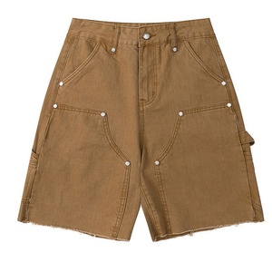 Short pour homme 100% coton, déchiré, délavé, effet vieilli, coupe vintage, respirant, uni, avec logo personnalisé, idéal pour l'été - Product Image 1