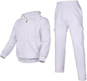 Survêtement unisexe blanc à capuche, manches longues, couleur unie, fermeture éclair sur le devant, vêtement décontracté, coton respirant, automne, coupe régulière pour adulte - Product Image 1
