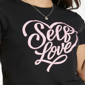 Camiseta Negra Estampada con 'Self Love' para Mujer, de Alta Calidad, Cómoda, 100% Algodón, Estilo Casual, Diseño Personalizado OEM - Product Image 3