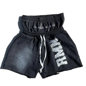 Custom Embroidery <b>Patches</b> Solid Denim <b>Shorts</b> <b>Men</b> Vintage Acid Wash Ripped Distressed Double Mid-Waist Elastic Waist Casual High - Product Image 1