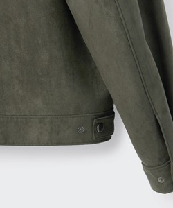 <b>Men's</b> Olive Green <b>Suede</b> Bomber <b>Jacket</b> Casual Turn-down Collar Zipper Closure Regular Fit Autumn Wear - Product Image 6